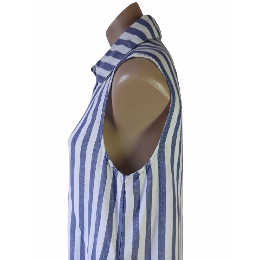 Hope Harlow Sleeveless Blue White Striped Tunic Top Dress Size 6 Trapeze Linen B - Picture 8 of 14